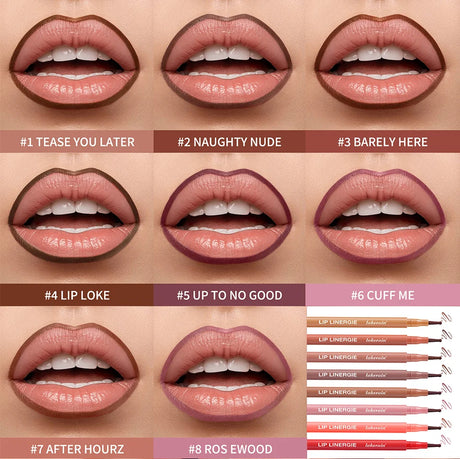 Waterproof Lip Liner Stain Lip Lingerie Long Lasting 8 Colors Transfer Proof Smudge Resistant Color No Bleed Formula Cosmetics