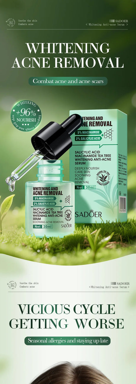 SADOER Salicylic Acid Nicotinamide Whitening Face Serum Acne Removing Moisturizing Anti Wrinkles Facial Essence Skin Care
