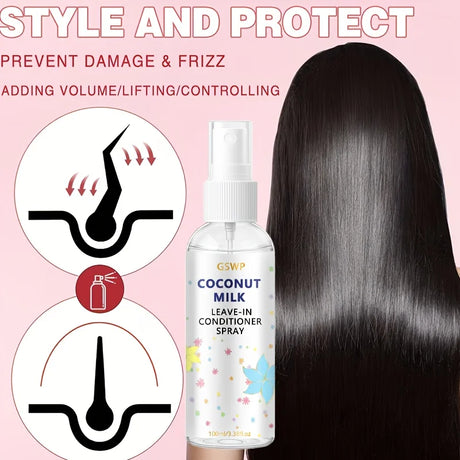 GSWP Coconut Milk Leave-In Conditioner Spray Long-Lasting Fragrance, Oil Control, and Volume, Deep Nourishment. 100/200ml