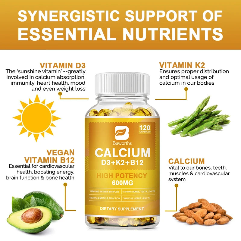 BEWORTHS 4in1 Vitamin D3 Calcium Capsules for Bone Strength Heart Health Immune Support Nerve and Muscle Function Health