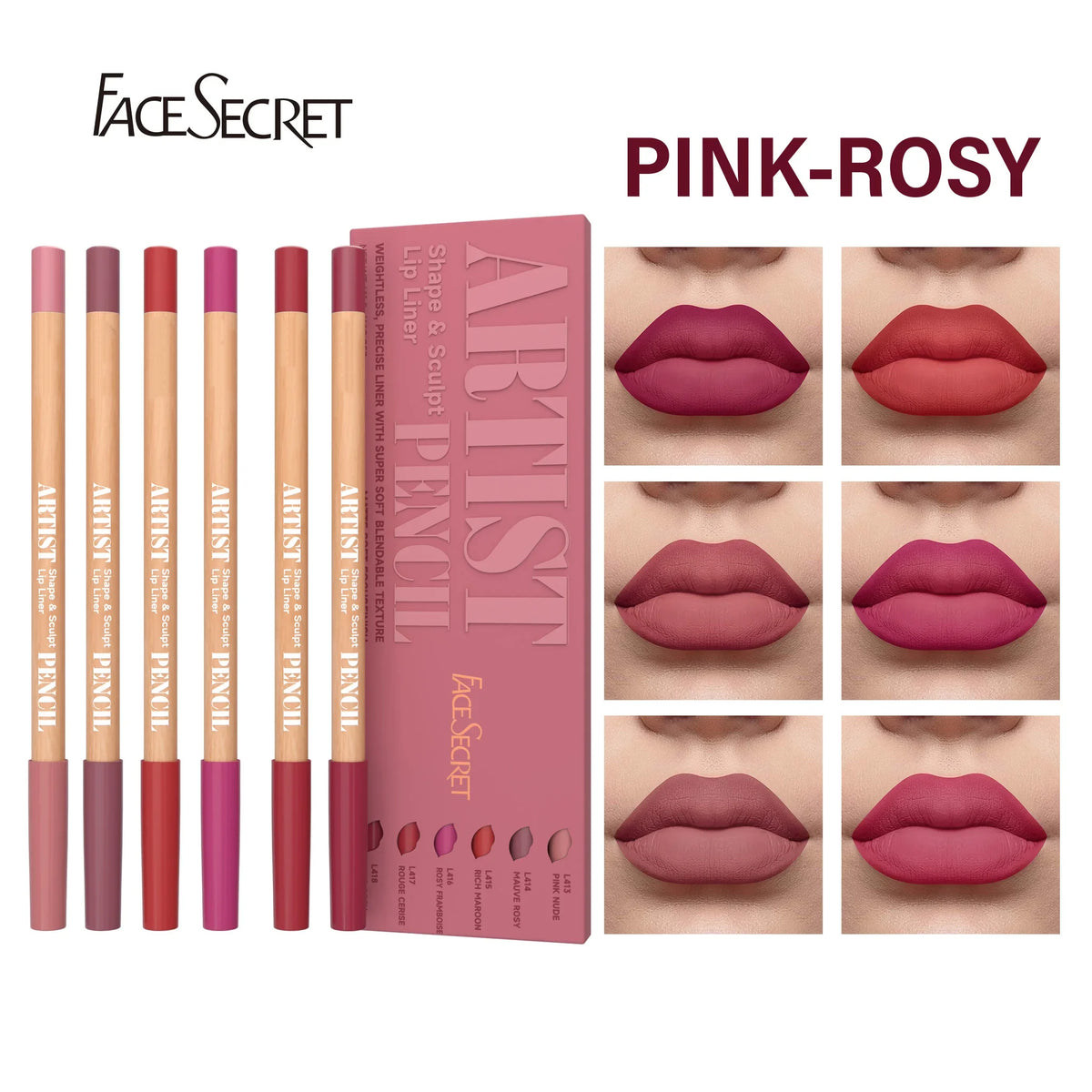 Face Secret Artist Shape Sculpt Lip Liner Pencil Set, Weightless Precise Liner with Super Soft Blendable Texture Matte Soft