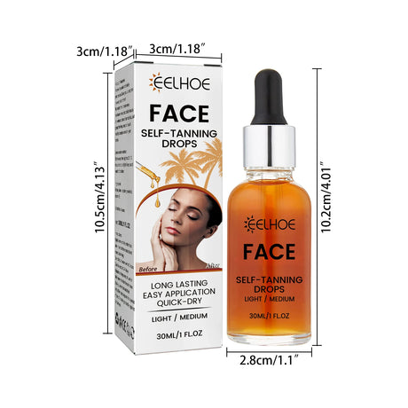 EELHOE Self Tanning Drops Sunless Skin Tanning Oil Liquid Dark Self Tanner Water Serum for Face Body Fake Indoor Tan Lotion 30ml