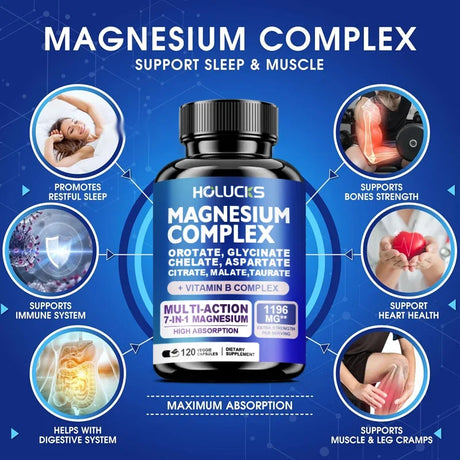 Magnesium Complex Capsules, Support Energy, Bone Strength, Restful Deep Sleep, Brain Health & Anxiety Relief