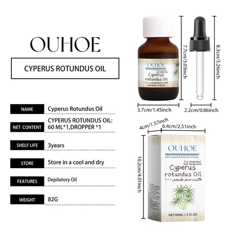 60ml Cyperus Rotundus Oil Body Hair Remover Oil For Armpit Legs Arms Hair Growth Inhibitor Skin Care Body Moisturizing Oil