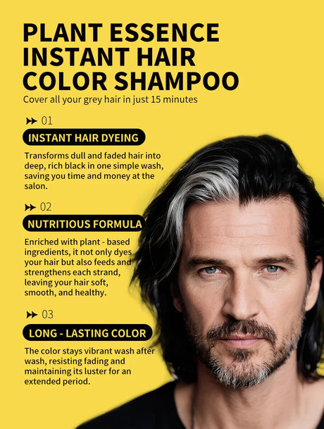 3 In 1 Herbal Healthy Hair Dyeing 500ml Black Hair Dye Shampoo For Men Women Plant Instant Color Shampoo Ginger Black Hair Dye