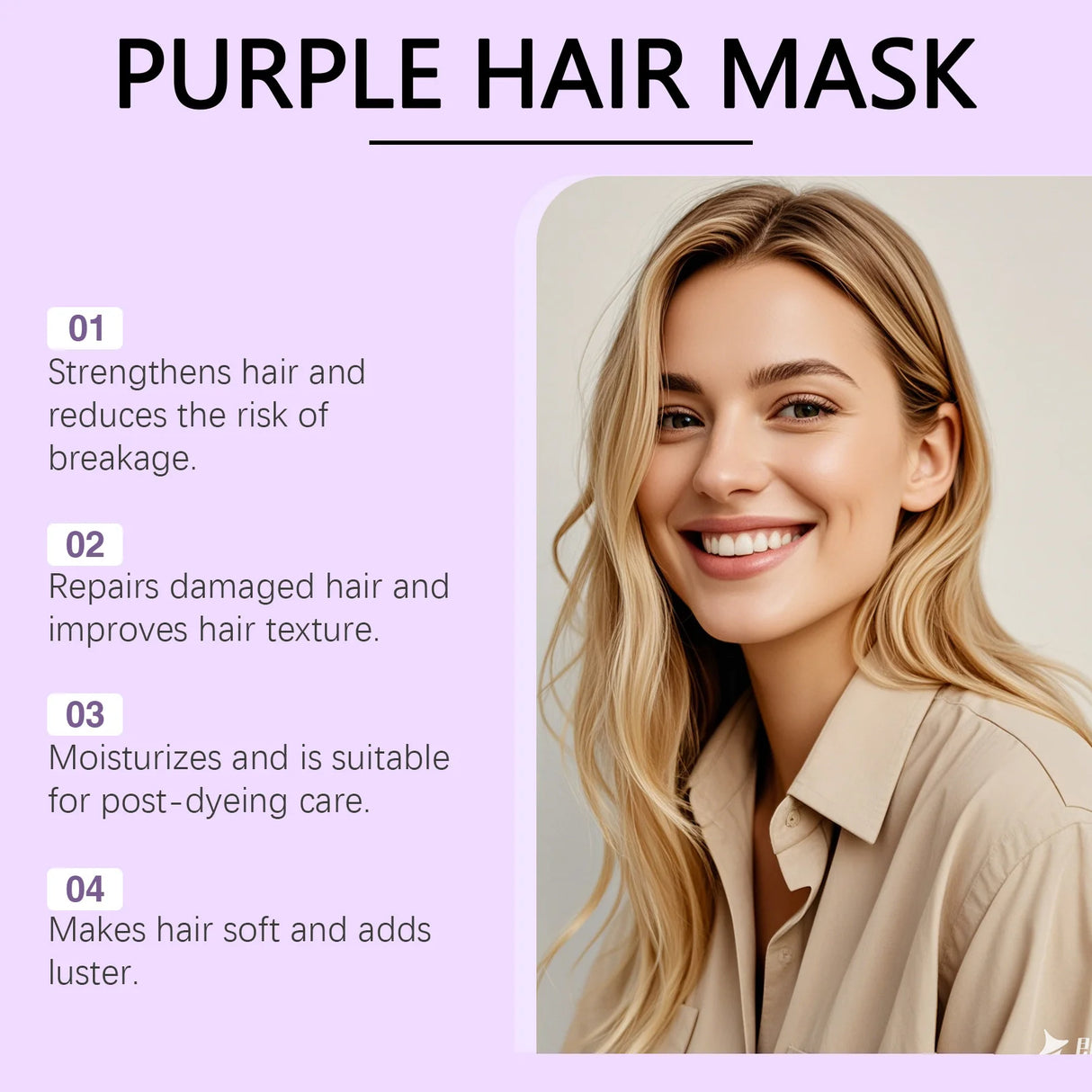 Purple Keratin Hair Mask Repair Dry Frizz Damage Remove Yellow Color Neutralizes Brass Soft Shiny Smooth Nourish Hair Care Cream