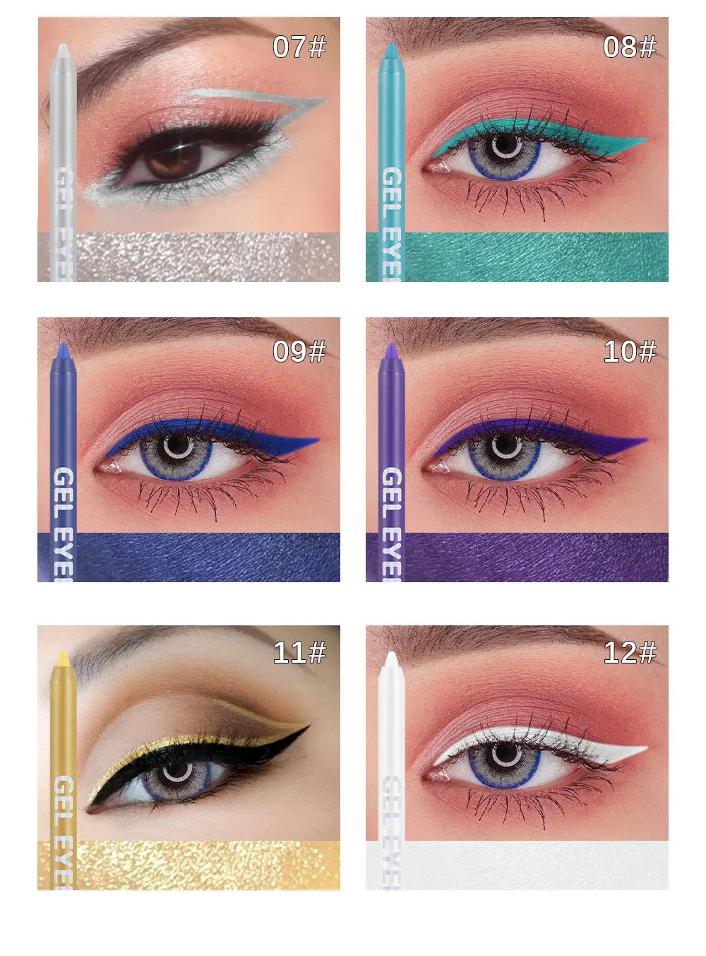 12 Colors Shine Pearlescent Eyeliner Pencil Waterproof Lasting Matte White Black Brown Smooth and Easy To Color Eyeliner Gel Pen