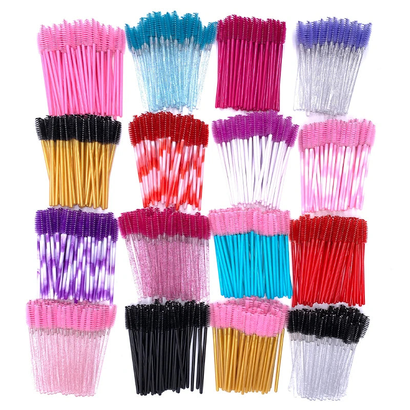 YGirlash 50Pcs Lash Swans Crystal Eyelash Applicator Disposable Diamond Handle Nylon Mascara Wands Brush Cosmetic Tools