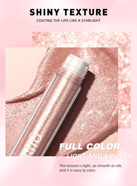 QIBEST Metallic Glitter Liquid Lipstick Makeup Waterproof Lip Gloss Long-lasting Shimmer Metal Diamond Lip Glaze Tint Charming