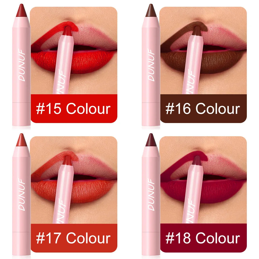 18-Colors Lipstick Pencil Waterproof Sexy Red Matte Contour Tint Lipstick Lasting Non-stick Cup Lipliner Pen Lip Makeup Cosmetic
