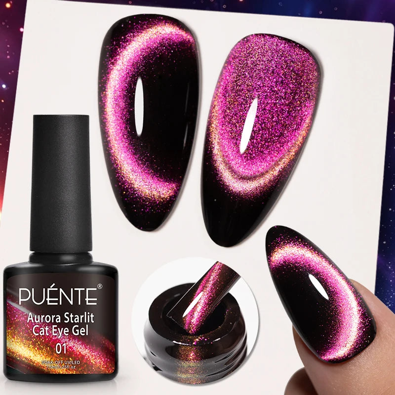 PUENTE 7.5ML Nude Shade Moonlight Cat Magnetic Gel Nail Polish Ultra-Bright Cat Eye Soak Off UV Semi-Permanent Varnish Manicure