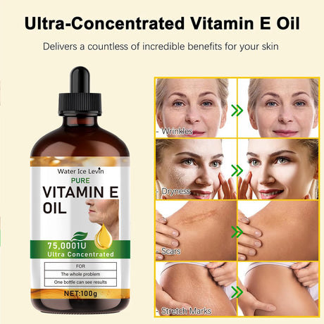 100ml Natural Vitamin E Essential Oil, Used for Massage, Skin Care, Gua Sha, Showering, Facial, Body, Nail, Hair, and Eyelash Care, Versatile