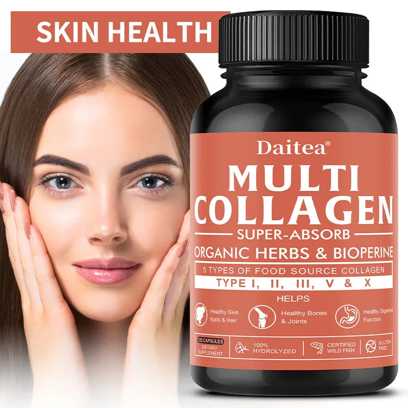 Multi Collagen for Women & Men - Type I, II, III, V, X, Hydrolyzed Collagen Peptides Supports Hair, Skin, Joint Health