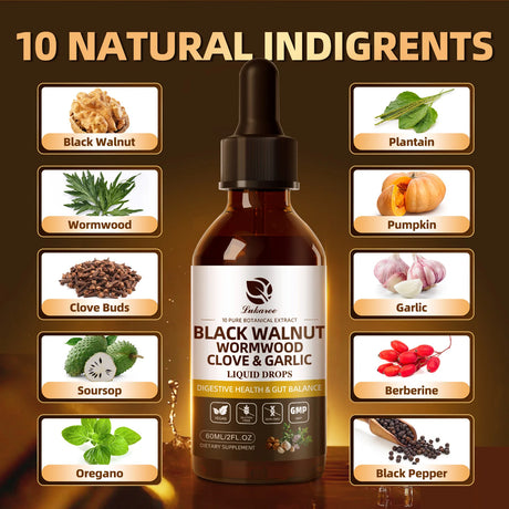 Lukaree 60ML Black Walnut Drop with Wormwood Clove & Garlic Support Digestion and Immune Health, Detoxify the Body Antioxidant