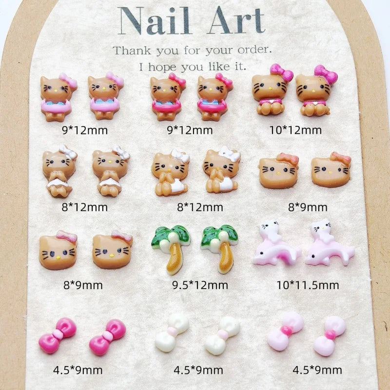 50PCS Nail Parts Charms Cute Cartoon Hello Kitty Nail Art Jewelry Decoration Phone Case Hairpin Manicure Press On Accessories