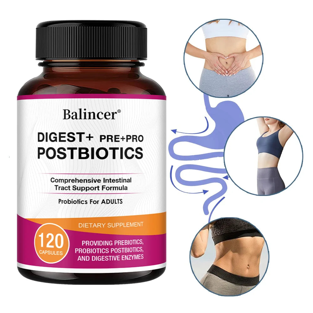 Postbiotics & Digestive Enzymes Capsules, Support Gut Wellness, Daily Digestive Comfort and Immune Balance, Vegan, Non-GMO