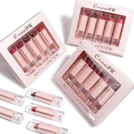Velvet Matte Lipstick Set 5pcs Long Lasting Waterproof Red Nude Lipsticks Non Stick Cup Makeup Cosmetics Collection