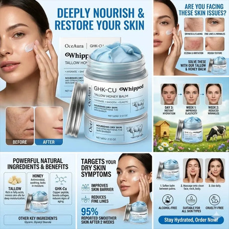 Copper Peptides PDRN GHK-Cu Beef Tallow for Skin Blue Balm Manuka Honey Face and Body Moisturizer Mature Dry & Sensitive Skin