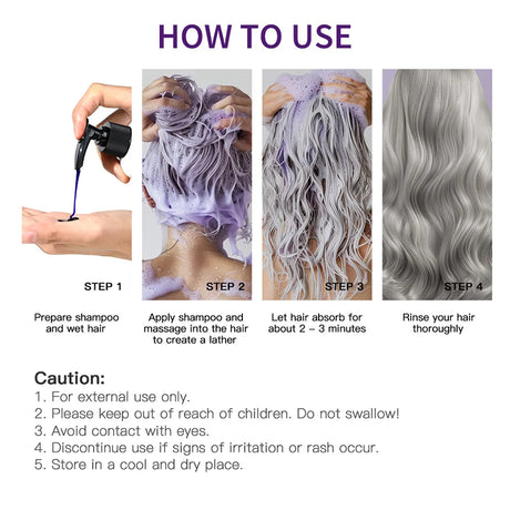 Purple Hair Dye Shampoo for Blonde to Cover Gray Non-irritating Hair Fading Yellow After Bleach Hair Shampoo Gray Hair Remedy