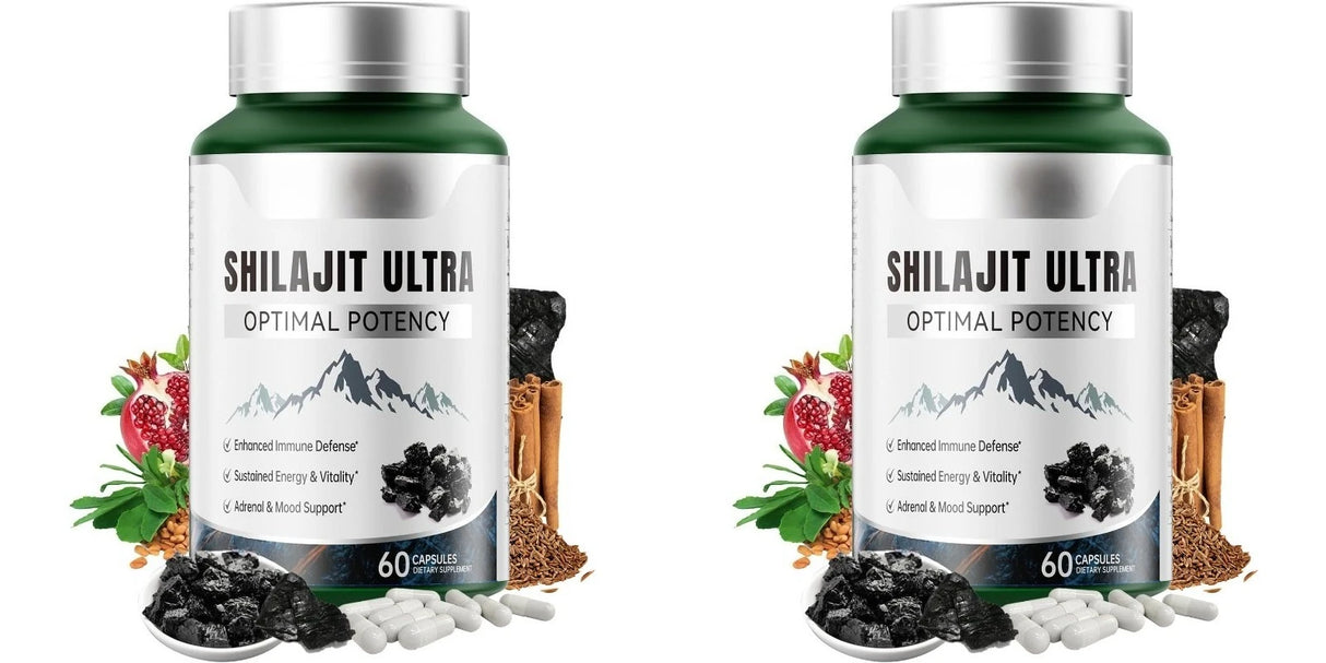 Shilajit Ultra with L-Arginine for Natural Energy and Vitality 60 Capsules Non-GMO Endurance Stamina Antioxidant Supplement