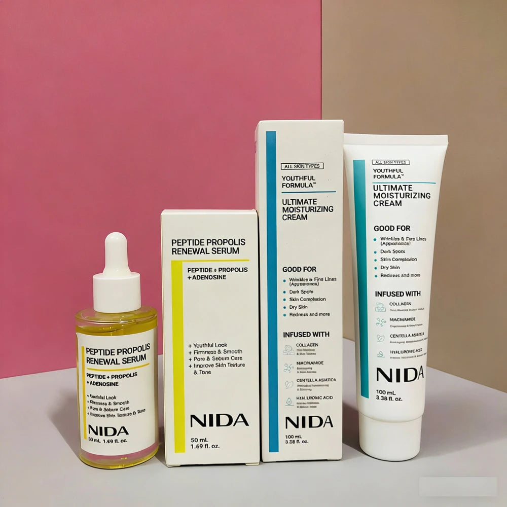 Korea NIDA Skin Care Kit - Ultimate Moisturizing Cream, Retinol Probiotic Eye Cream, TXA Renewal Essence, For All Skin Types