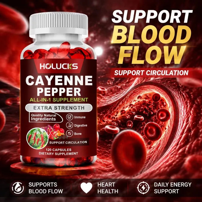 Cayenne Pepper Capsules, with Vitamin D3 K2, Blood Circulation, Promote Digestion, Boost Metabolism, Support Joint, Bone Health