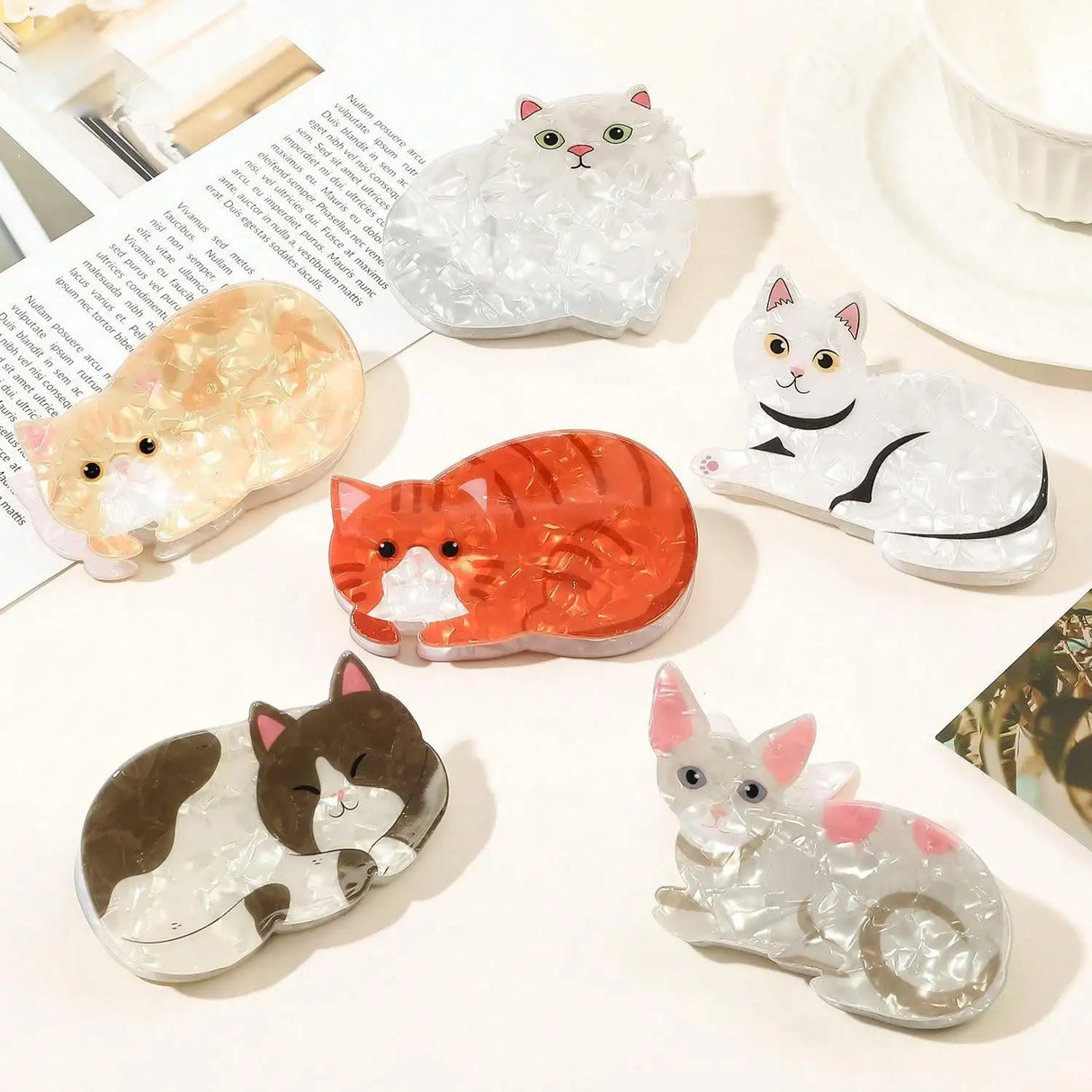 1/6pcsCute and Sweet Cartoon Orange Cat Puppet Kitten Hair Clip High Grade Acrylic Hair Claw Back of Head Coiled Hair Shark Clip