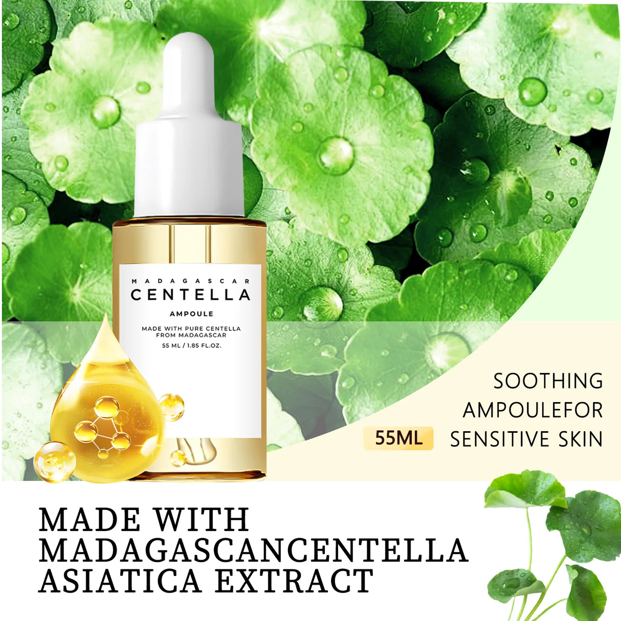 Centella Asiatica Soothing Serum 55ml - Madagascar Formula Calms Sensitive Skin, Supports Acne Care & Deeply Moisturizes.