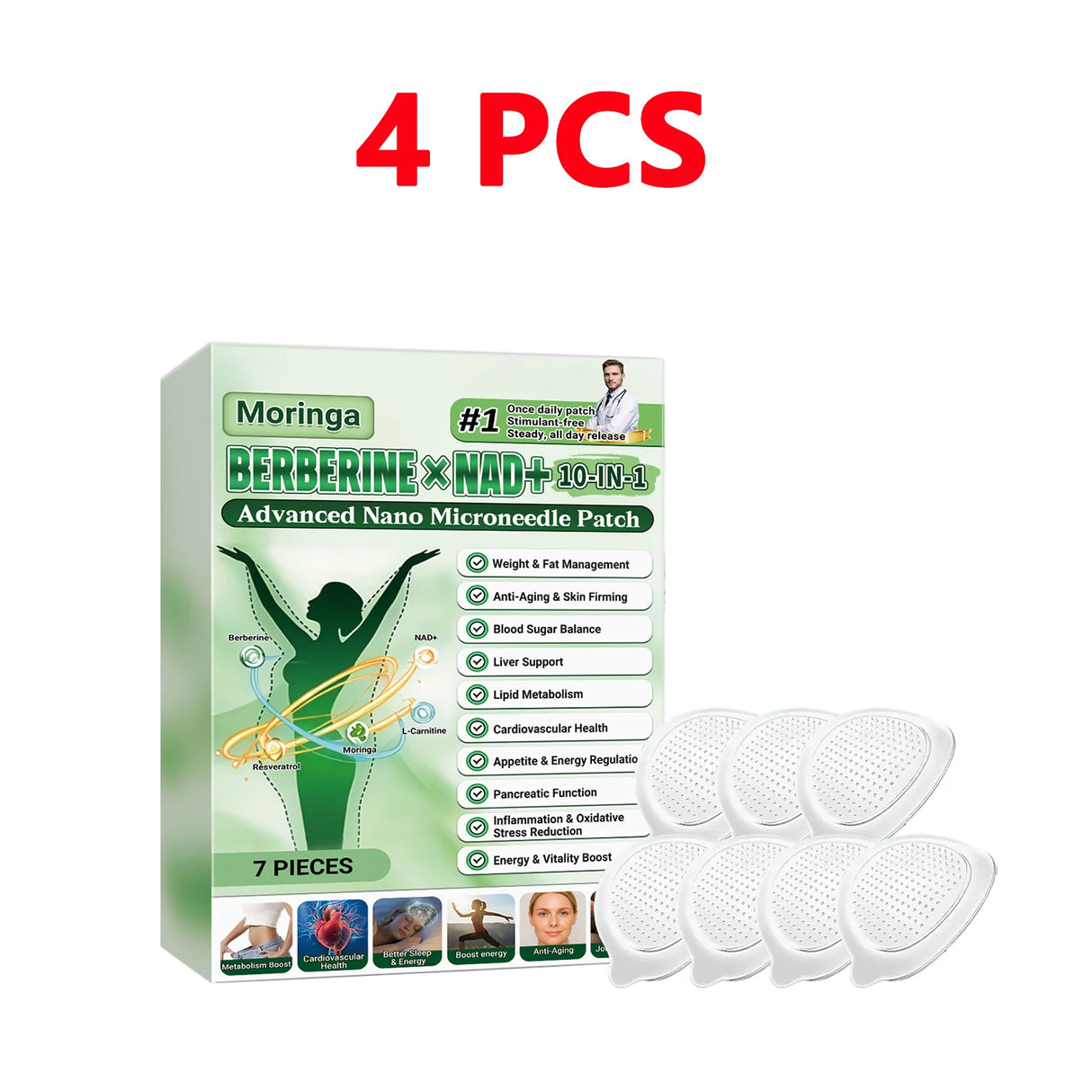 Berberine NAD+ 10-IN-1 Advanced Nano Microneedle Patch Activate Local Loop Daily Body Care Patch with Microdarts Technology