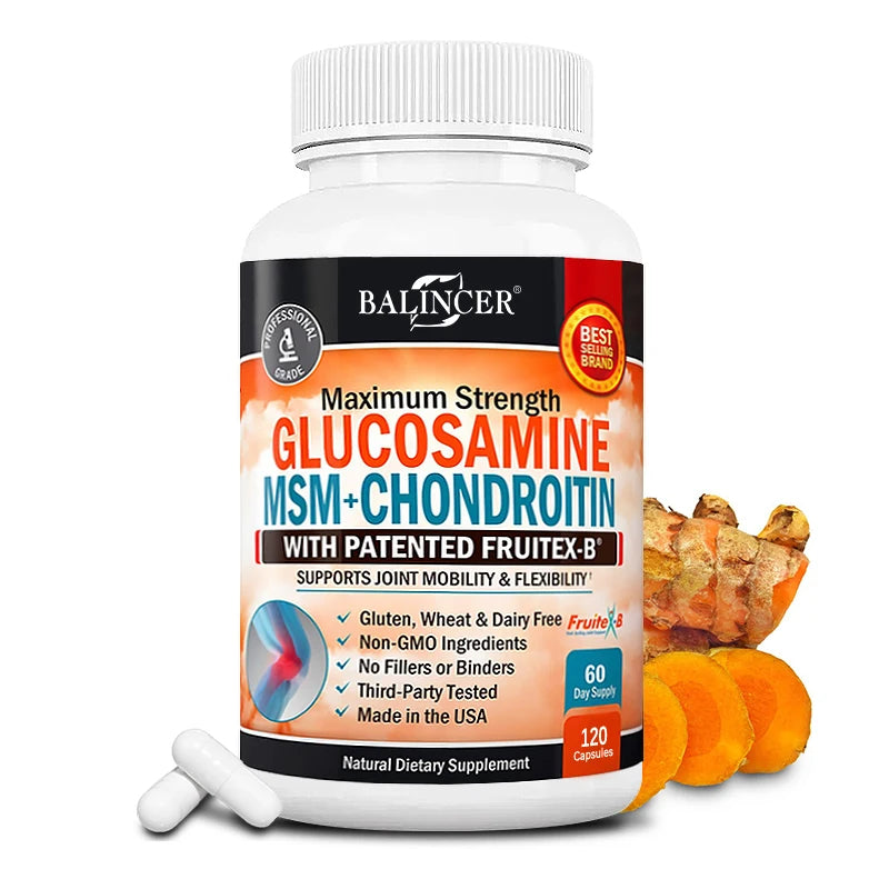 Glucosamine Chondroitin MSM - Joint Support Supplement for Men and Women - Relieve Joint Discomfort, 30/60/120 Capsules, NON-GMO