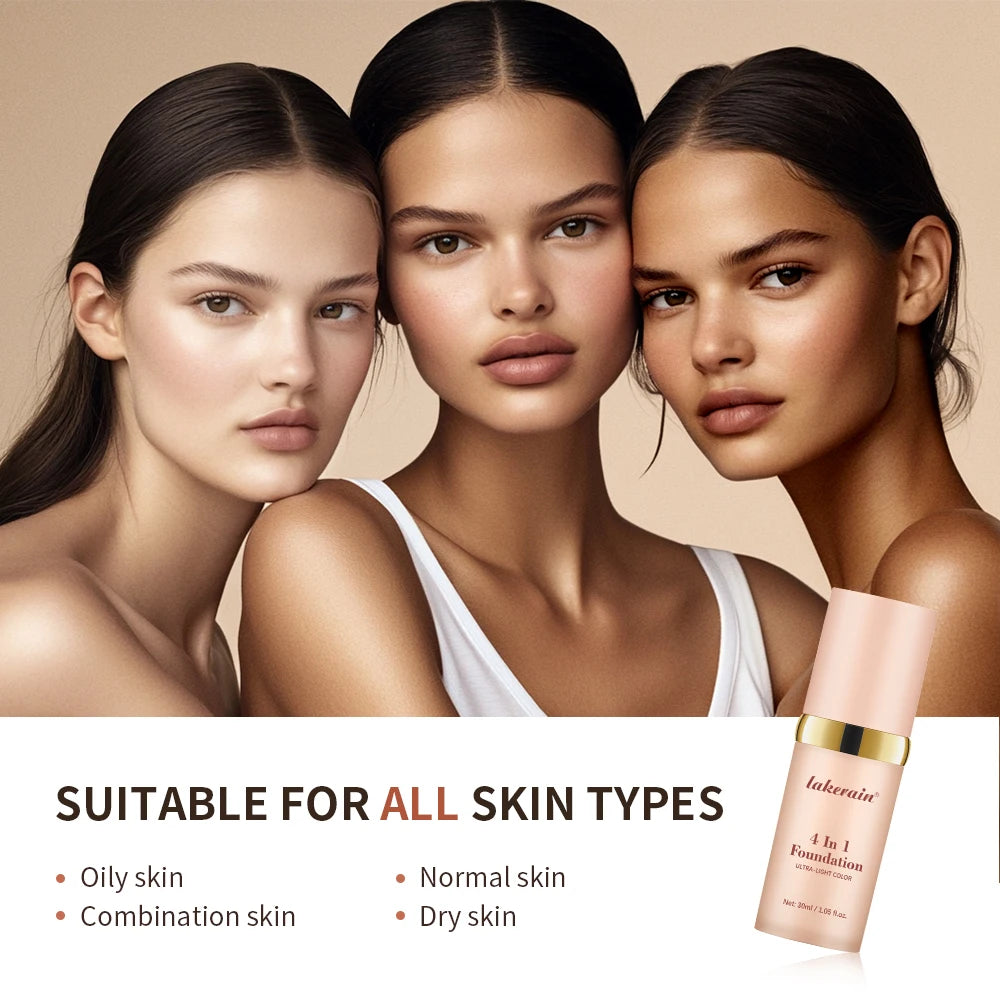 4 In 1 Foundation Long-wearing Moisturizing Waterproof Concealer Even Skin Tone SPF 30 Liquid Hydrating Full Coverage Concealer