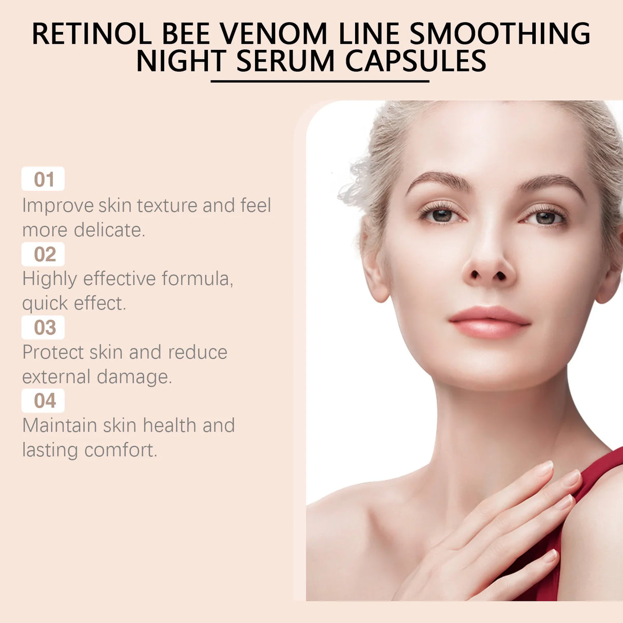 Retinol Bee Venom Facial Capsules Anti-Wrinkle Firming Smoothing Moisturizing Facial Skin Anti-Aging Night Serum for Face & Neck