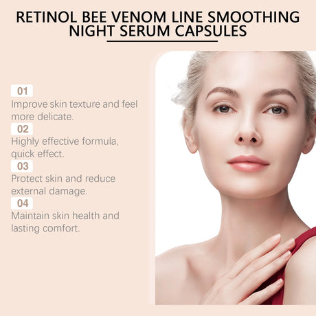 Retinol Bee Venom Facial Capsules Anti-Wrinkle Firming Smoothing Moisturizing Facial Skin Anti-Aging Night Serum for Face & Neck