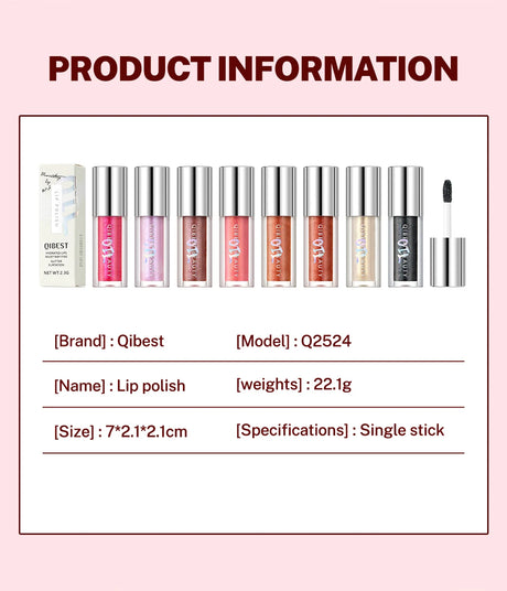 Qibest 8 Colors Moisturizing Diamond Shimmer Glitter Lip Gloss Makeup Sparkling Glitter Liquid Lipstick Pearl Lipgloss Tint