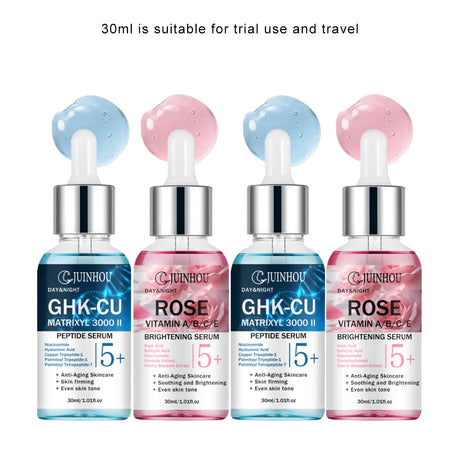 JUINHOU 2pcsCopper Peptide Rose Face Serum Set Hydrating Serum Kit For Fine Line Dry Skin Daily Face Care Brighten Skin All Skin