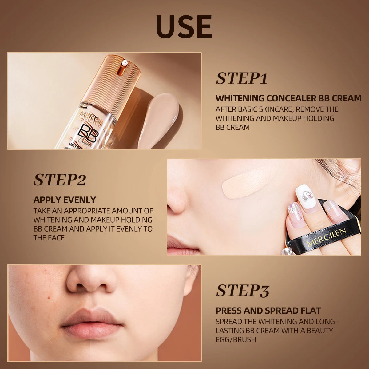 Mercilen Water Glow Long-Lasting Essence Bb Cream Cc Cream 40g, Brightening and Moisturizing Facial Makeup, Long-Lasting Moisturizing Concealer, Evens Out Skin Tone, Natural and Seamless, Suitable for Multiple Skin Tones, Lon