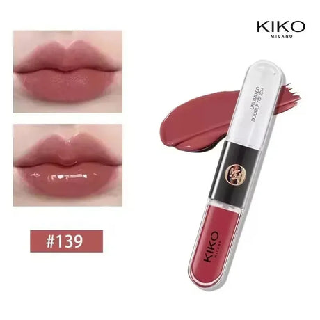 New Kiko Double Headed Lipstick Transparent Mirror Lip Gloss Non Fading Oil Sexy Rich Lip Gloss Milk Tea Bean Paste Naked Makeup