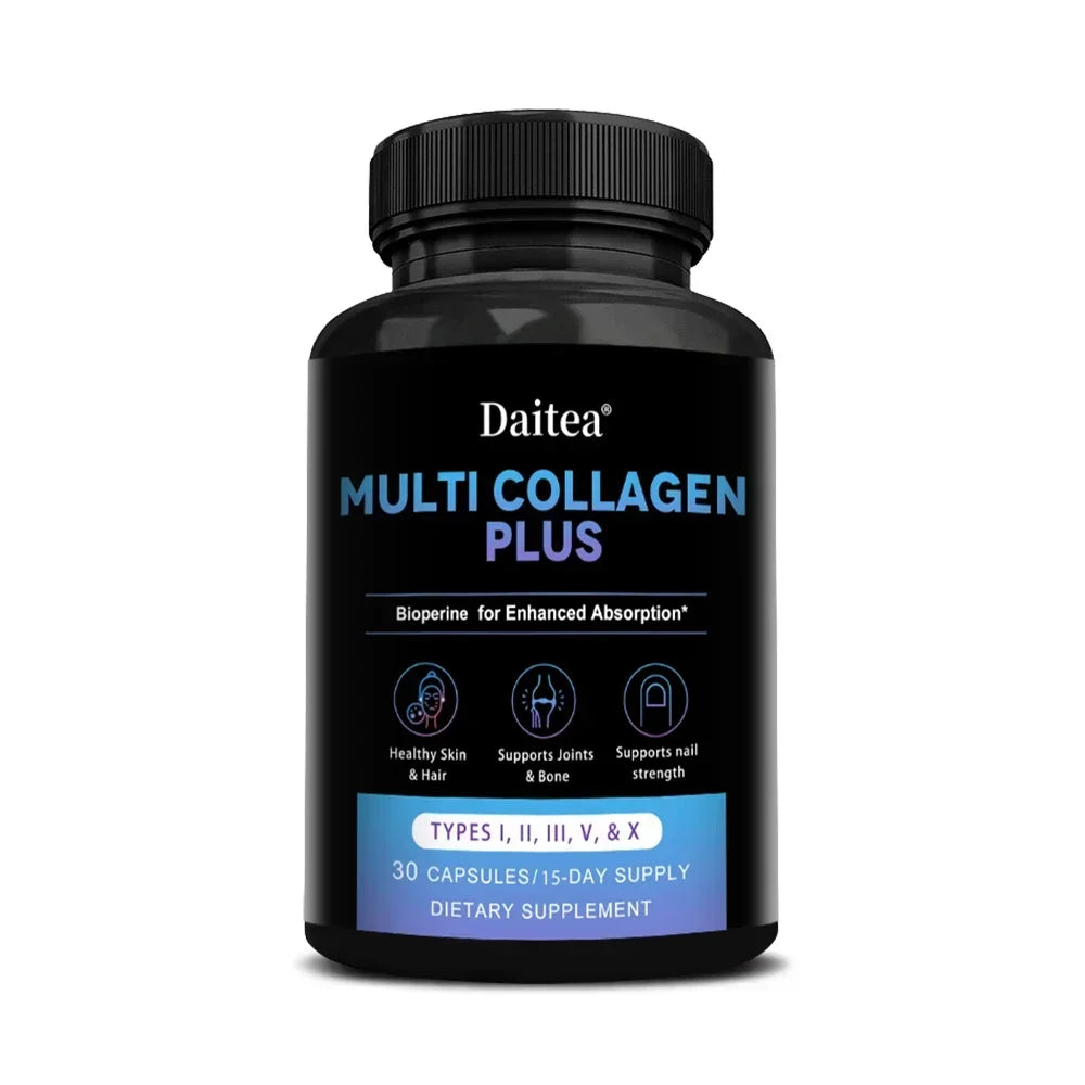 Multi Collagen Capsules (Types I, II, III, V & X) Support Skin Hair Nail Joint Health, Antioxidant, Anti-Aging