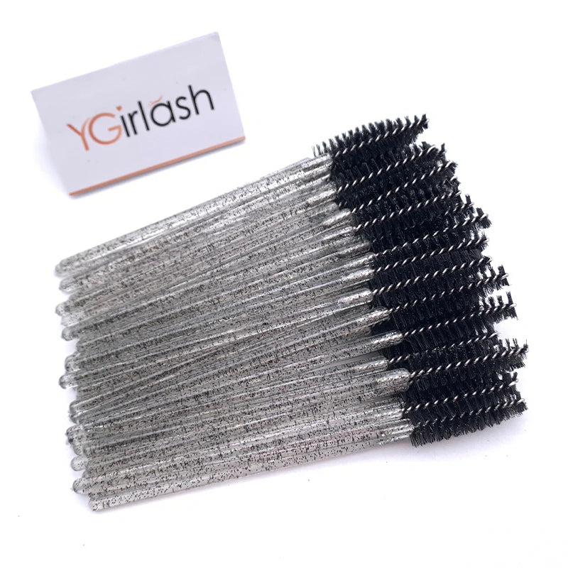 YGirlash 50Pcs Lash Swans Crystal Eyelash Applicator Disposable Diamond Handle Nylon Mascara Wands Brush Cosmetic Tools