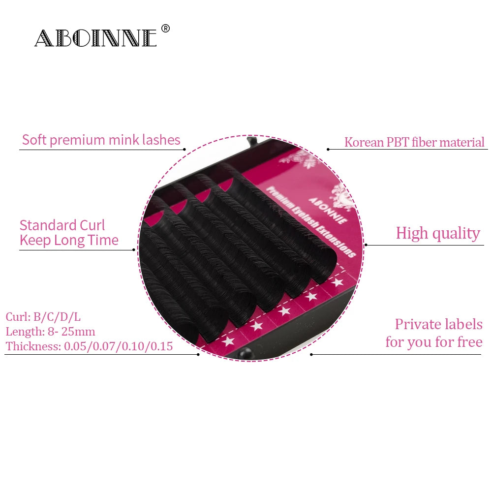 Abonnie B/C/CC/D Classic Individual Eyelashes Extensions Fluffy Volume Lashes Supply All Size Cilios L