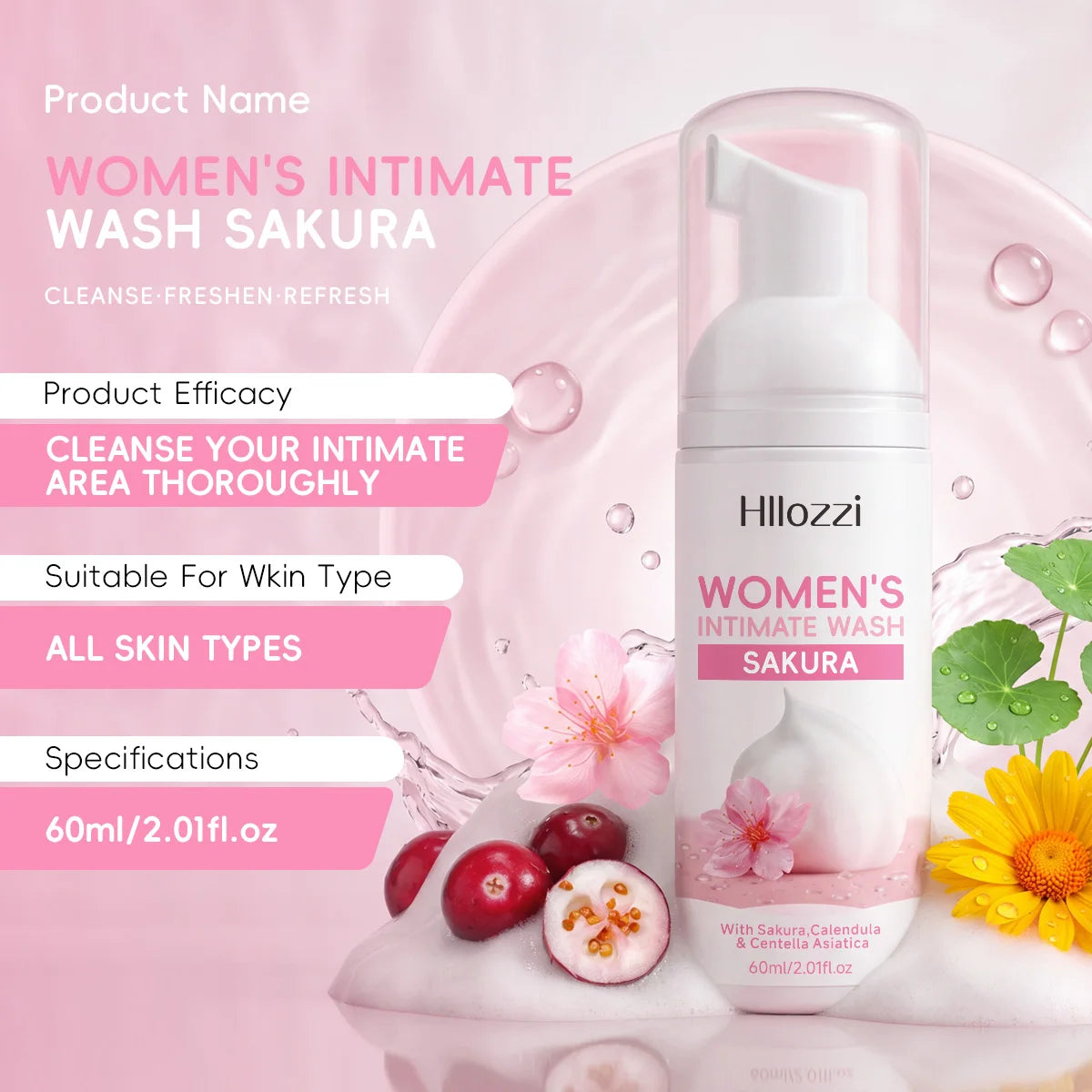 WOMEN'S INTIMATE WASH SAKURA,Deeply cleanses with rich foam, gently cares for skin, controls odor, and cleanses intimate areas.