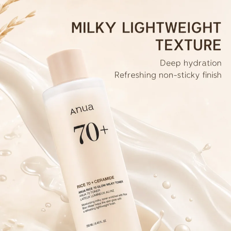 Korean Rice 70 Glow Milky Toner,Acne Moisturizing Rice Water Niacinamide Facial Essence Toner Pore Care Face Care Products 250ml