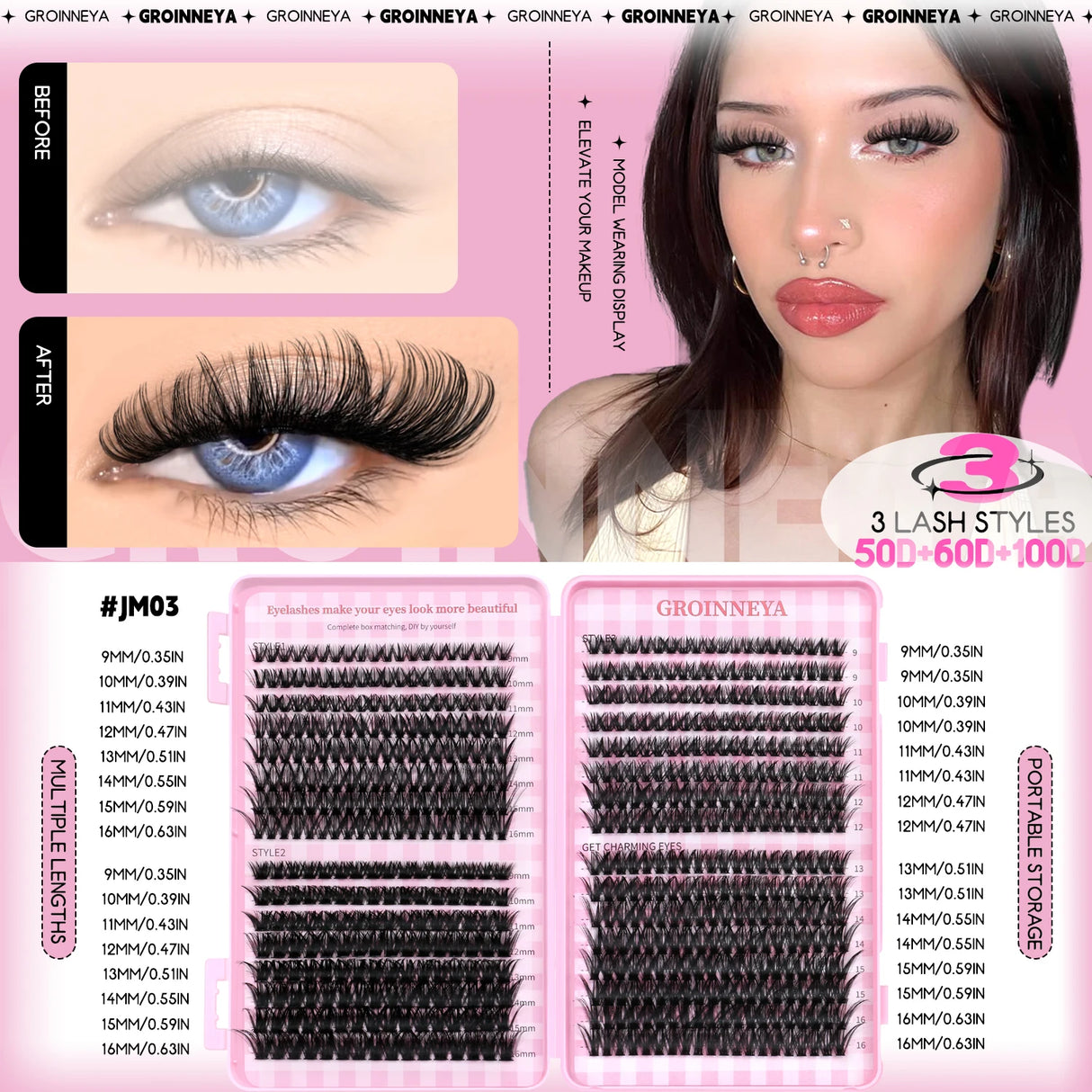 GROINNEYA Fluffy Lash Clusters DIY Natural Thick Cluster Lashes Fluffy Soft Mink Lashes Extension Individual Eyelashes Makeup