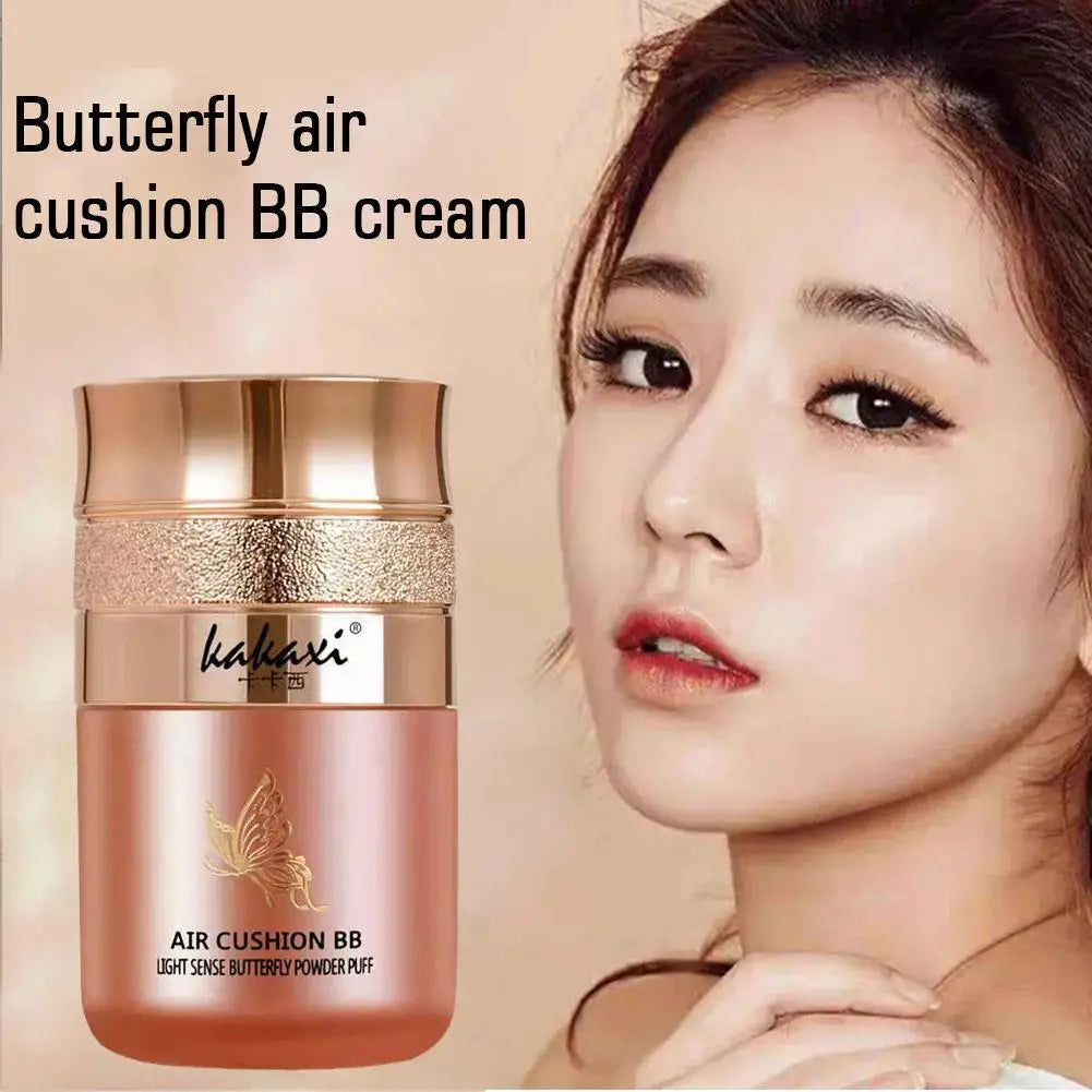 Butterfly Cushion BB Cream,Moisturizing Concealer Makeup Base BB Liquid Foundation,Butterfly Air Cushion Powder Puff CC Cream