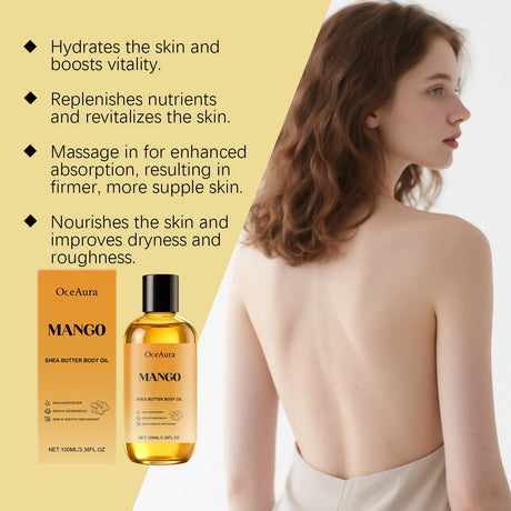 Mango Shea Butter Body Oil Soften Rough Skin Improve Skin Condition Long-Lasting Hydration Fresh Fragrance SPA Massage Skin Oil