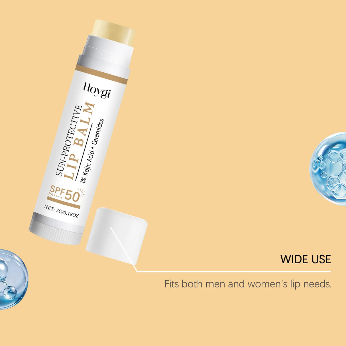 Sun Protective Lip Balm SPF50+ Hydrating Lip Sunblock Fade Lip Lines Nourishing Moisturizing Brighten with Kojic Acid Ceramide