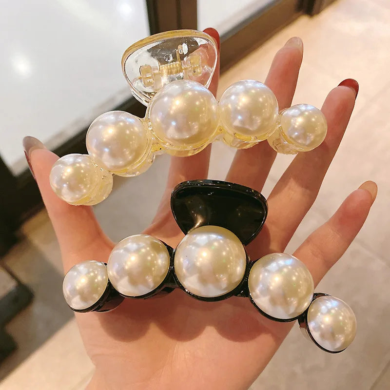 Simulated Pearl Hair Claws for Women Korean Acrylic Hair Clips Girls Large Size Barrette Shark Clip Fashion Hair Accessories