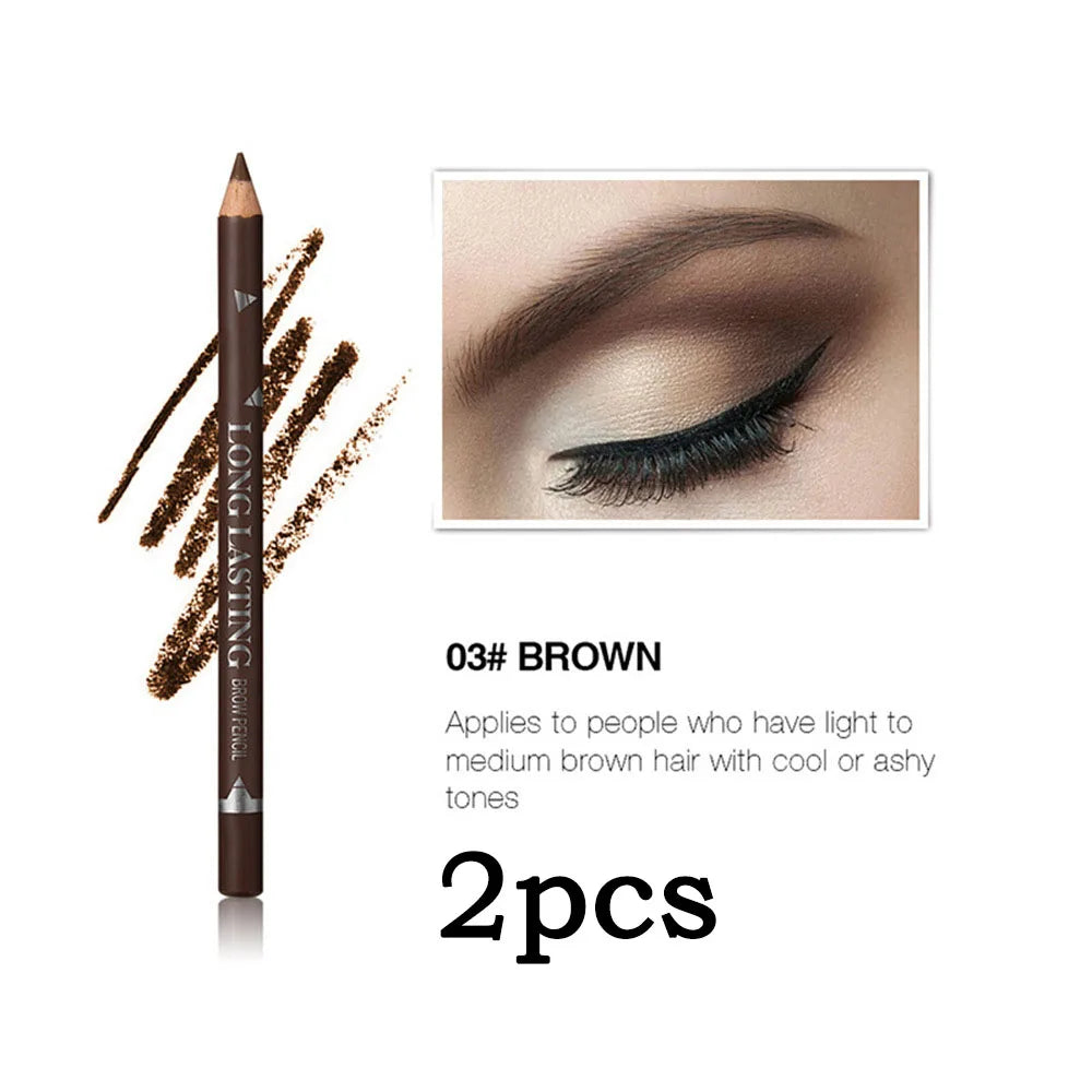 2pcs MENOW 3 Colors Long Lasting Waterproof Eyebrow Pencils Double Use Wooden Pole Eyeliner Permanent Makeup Tattoo Accessories