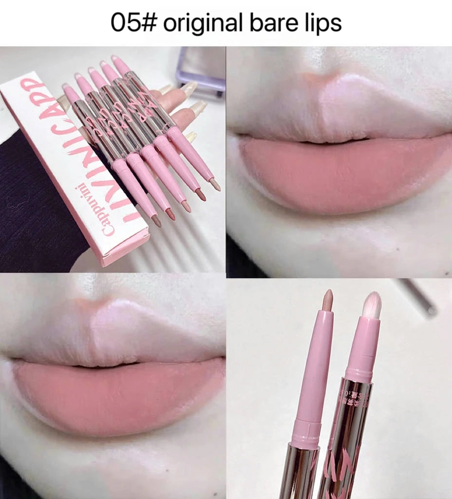 Lip Shadow Liner Pen Matte Lipstick Base Silver Tube Waterproof Lasting Lip Contouring Non-stick Cup Lipliner Pencil With Brush