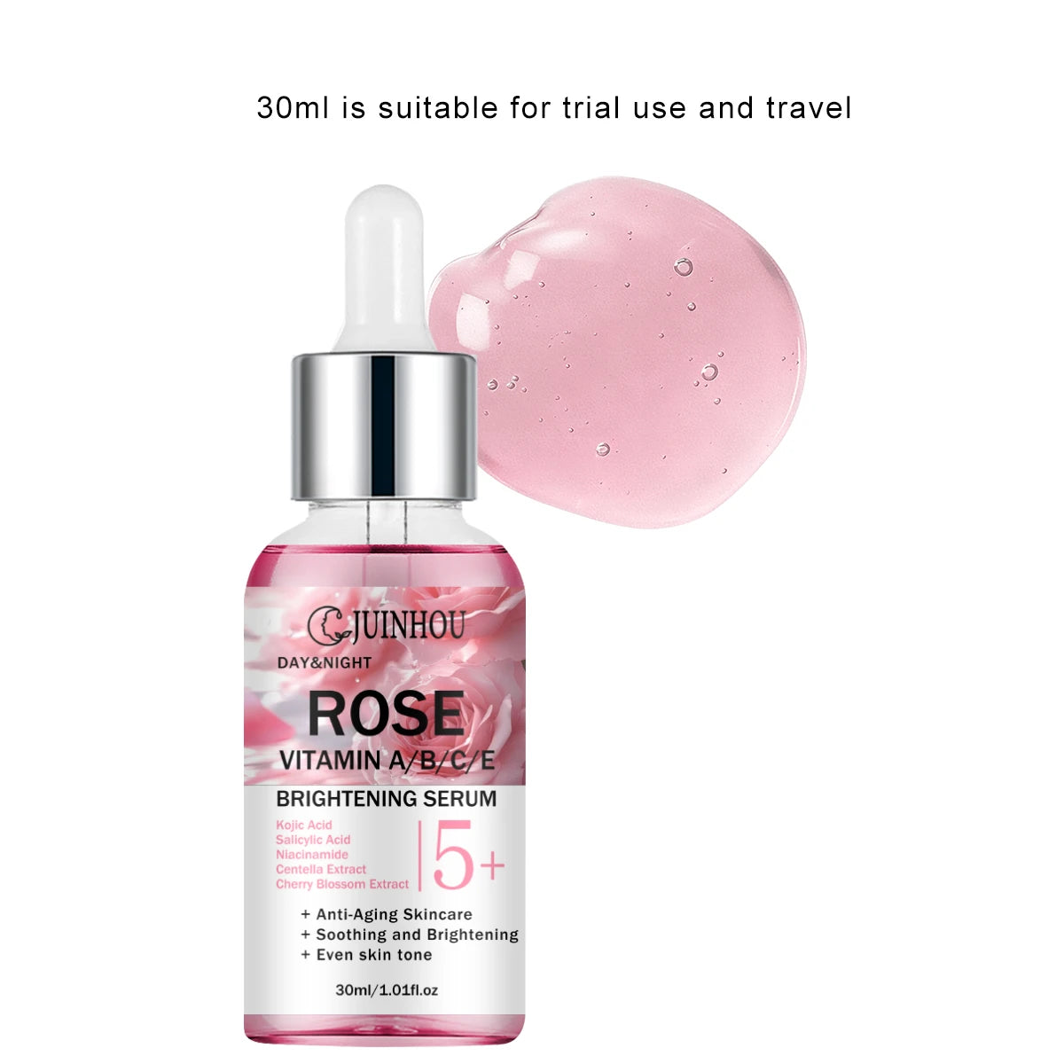 JUINHOU Natural Rose Vitamin ABCE Face Serum for Dull Uneven Skin Daily Hydrating Face Care Improve Skin Radiance Daily Skincare